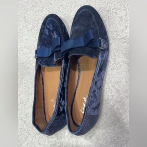 Qupid Navy Velvet Loafers with Bow